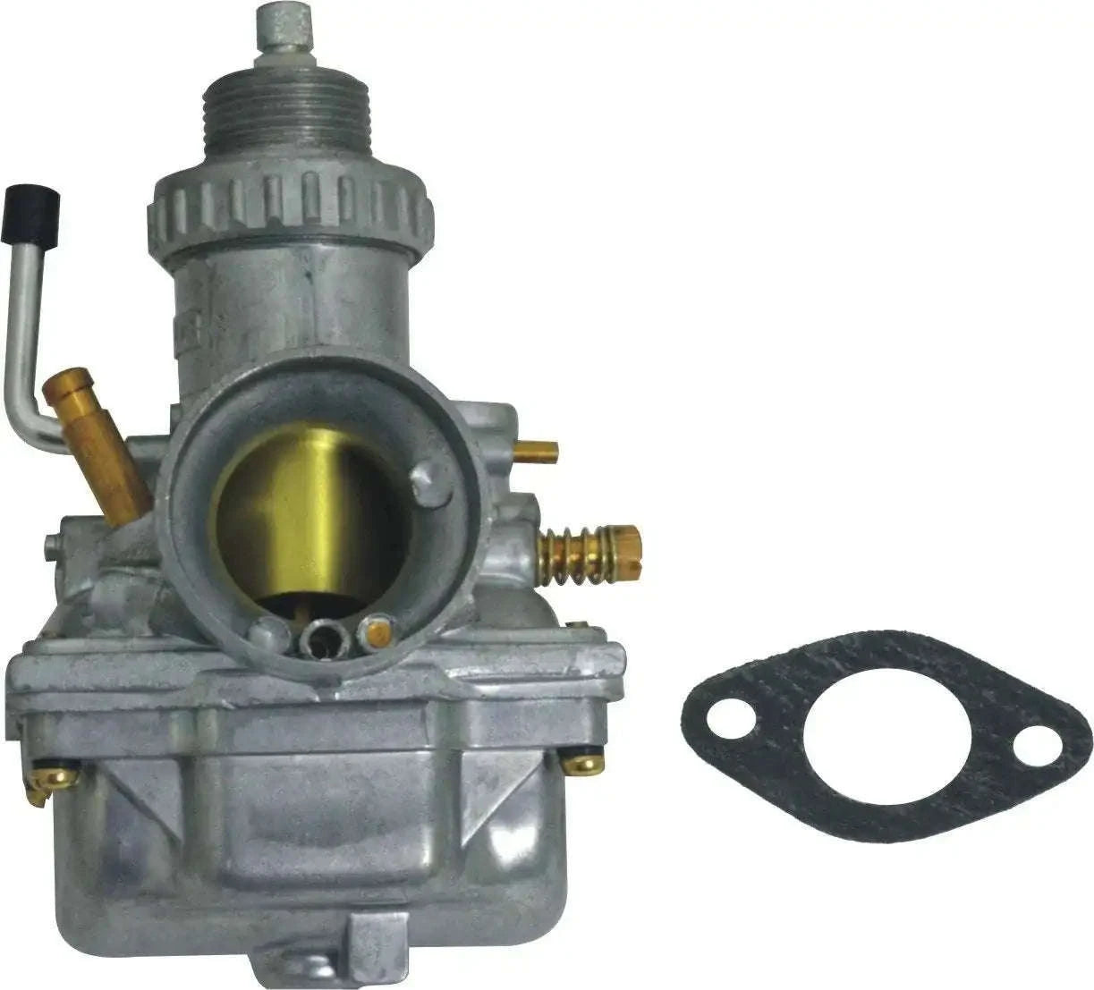 Motorcycle carburetor with intake and mounting hardware, including gasket