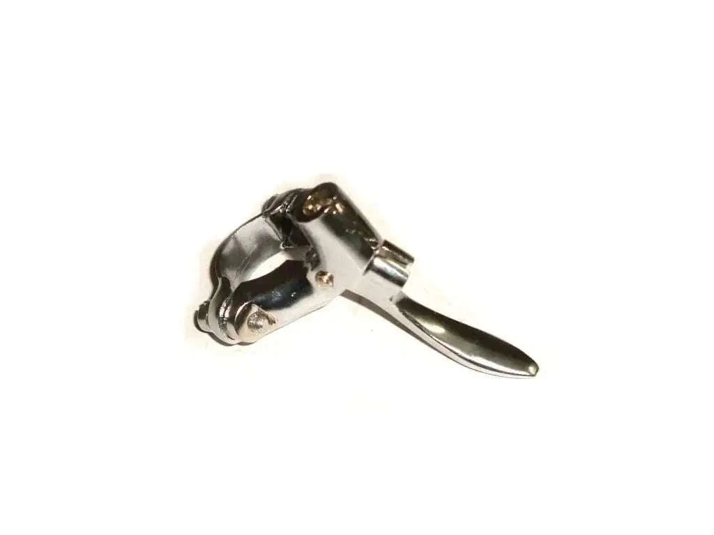 Chrome motorcycle decompressor lever with black handle and mounting bracket