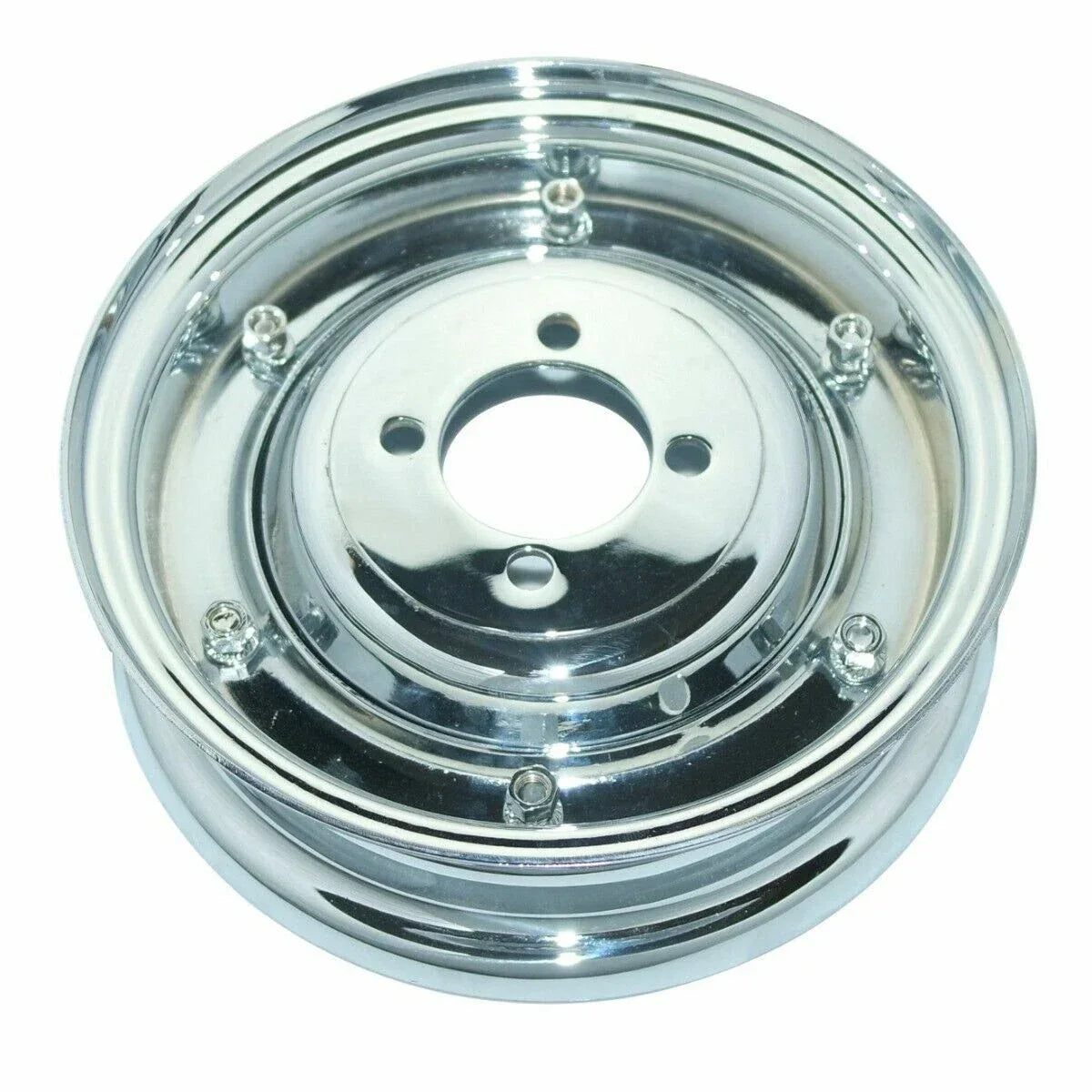 Front rear wheel rim set, chrome rims, durable metal construction for motorcycles and scooters