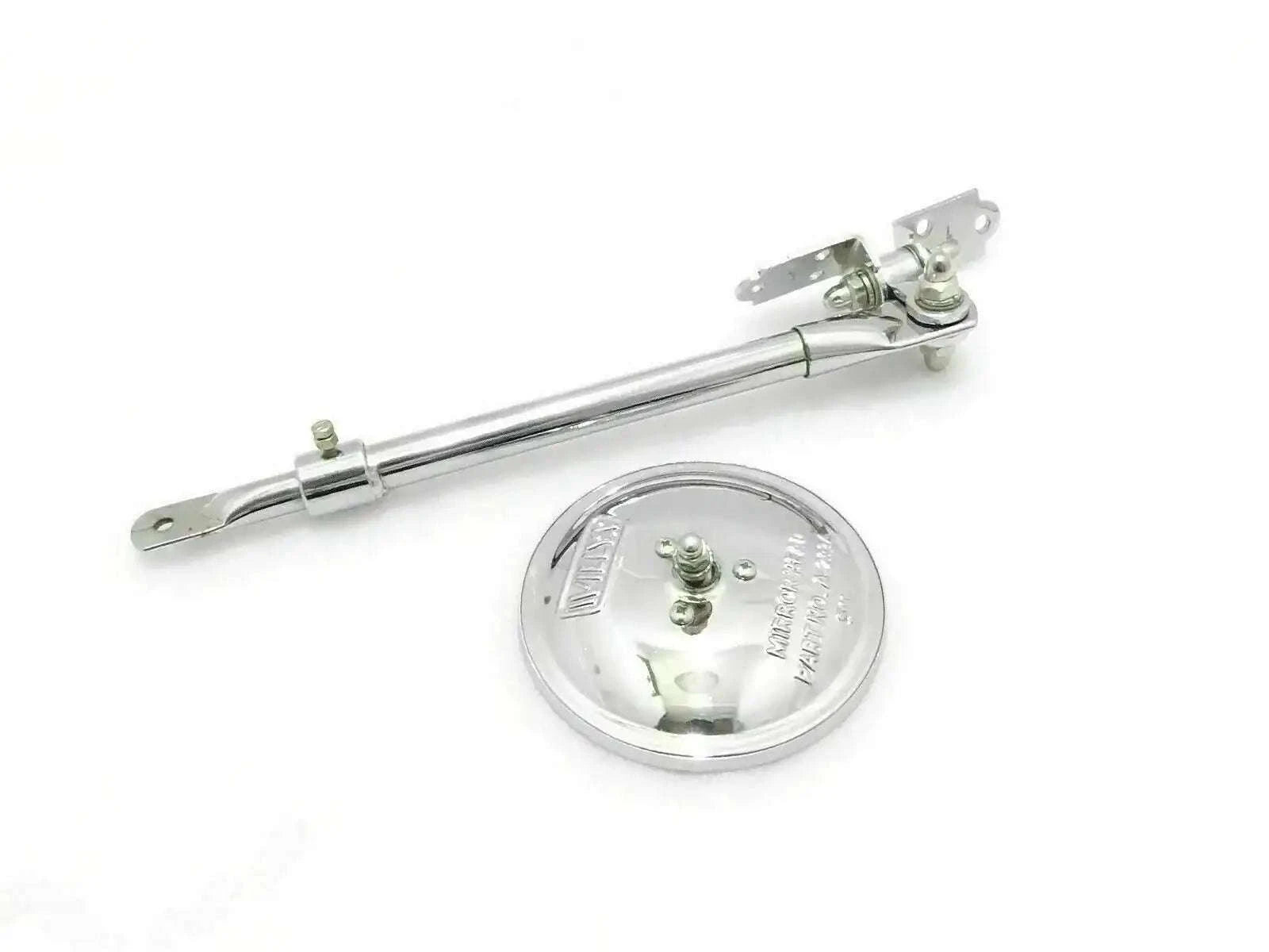 Chrome round mirror with adjustable arm and mounting bracket