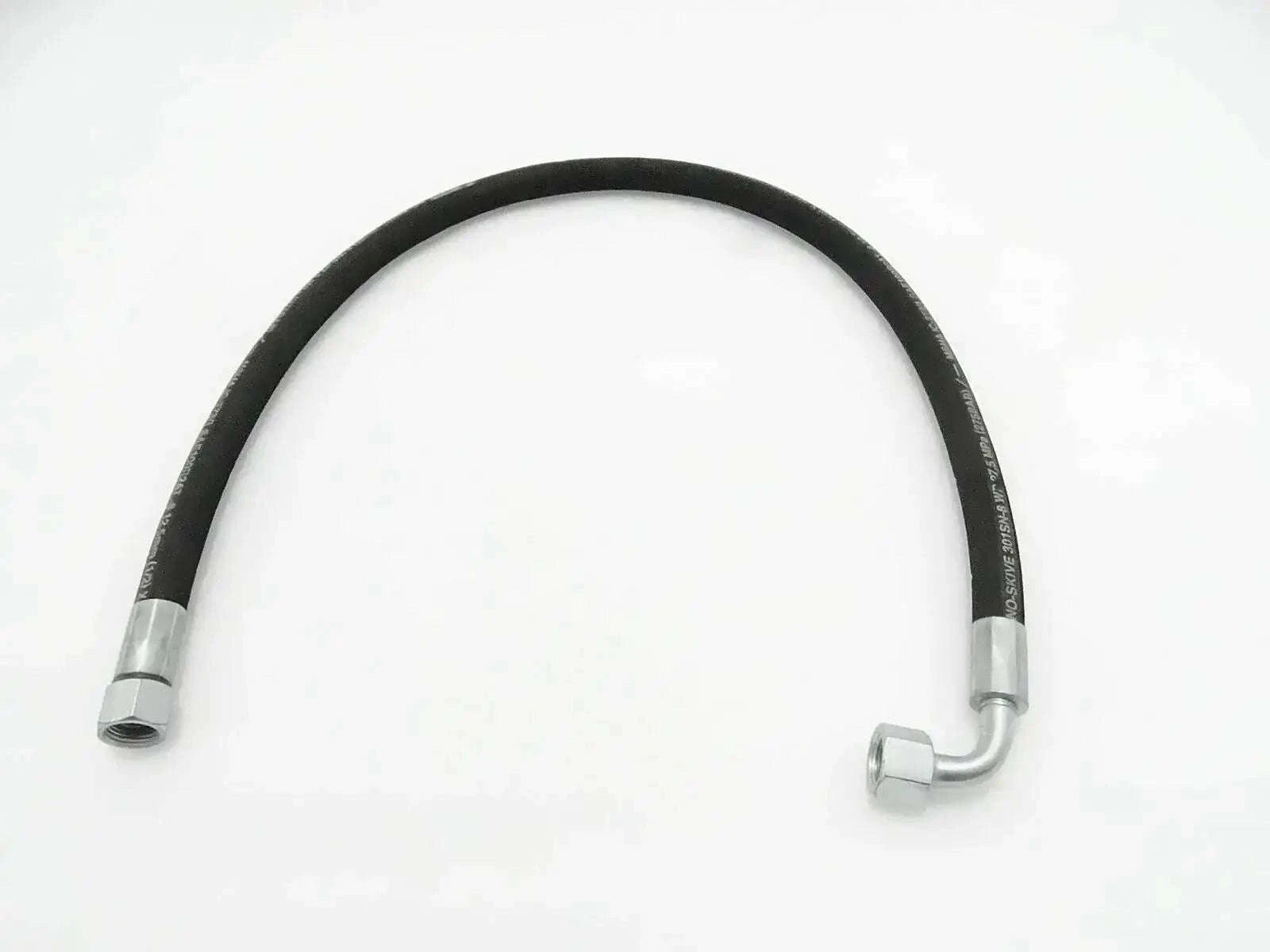 Black hydraulic hose with curved metal fittings, 1/2 BSP