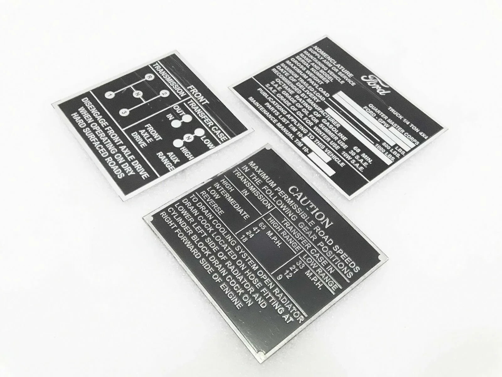 JEEP DASH DATA PLATE 3 UNIT with aluminum finish for accurate vehicle information, compatible with cj pony parts inc.
