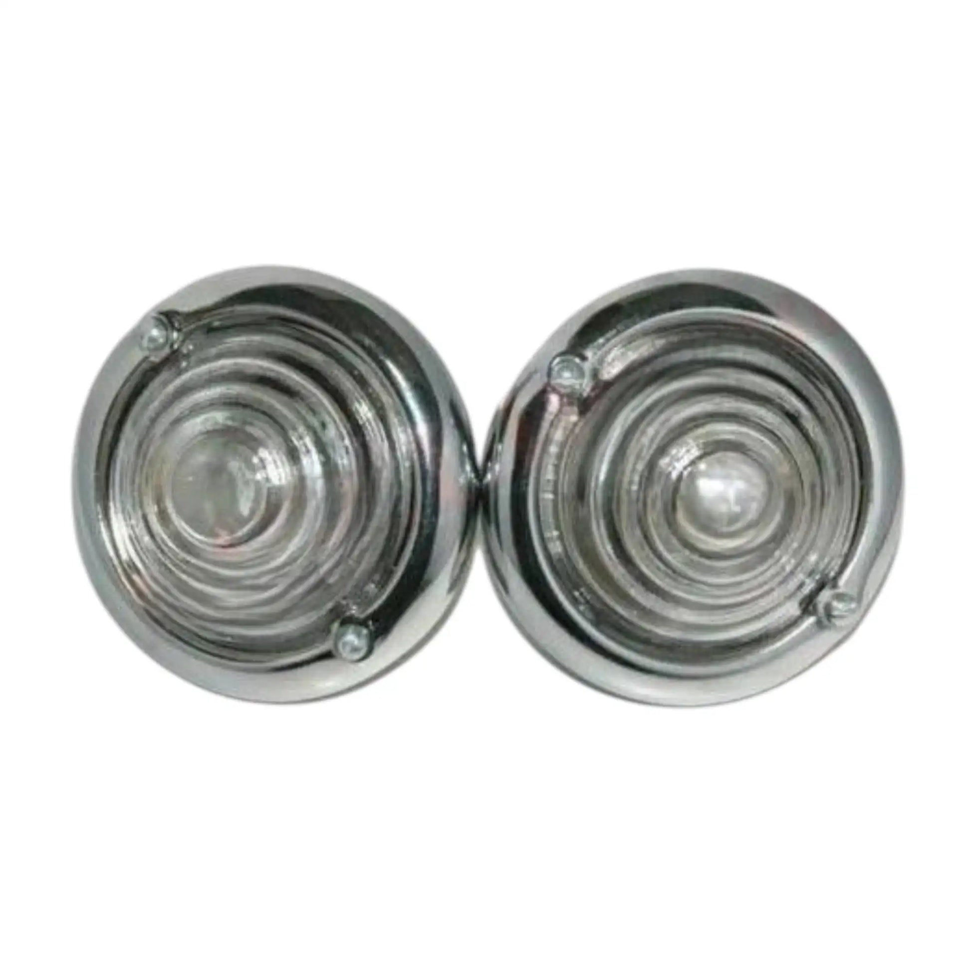 Chrome round turn signal lenses, pair with mounting studs