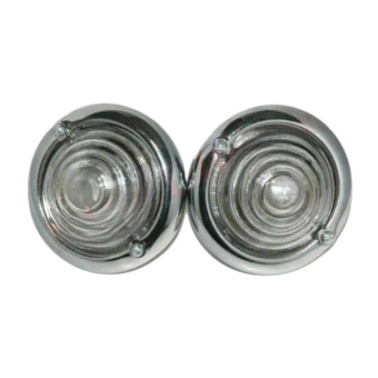 Chrome round turn signal lenses, pair with mounting studs
