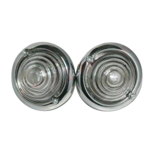 Chrome round turn signal lenses, pair with mounting studs