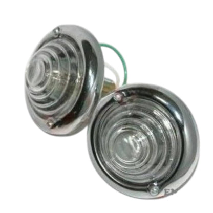 Pair of chrome round turn signal lenses with green wire lead