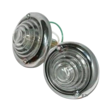 Pair of chrome round turn signal lenses with green wire lead