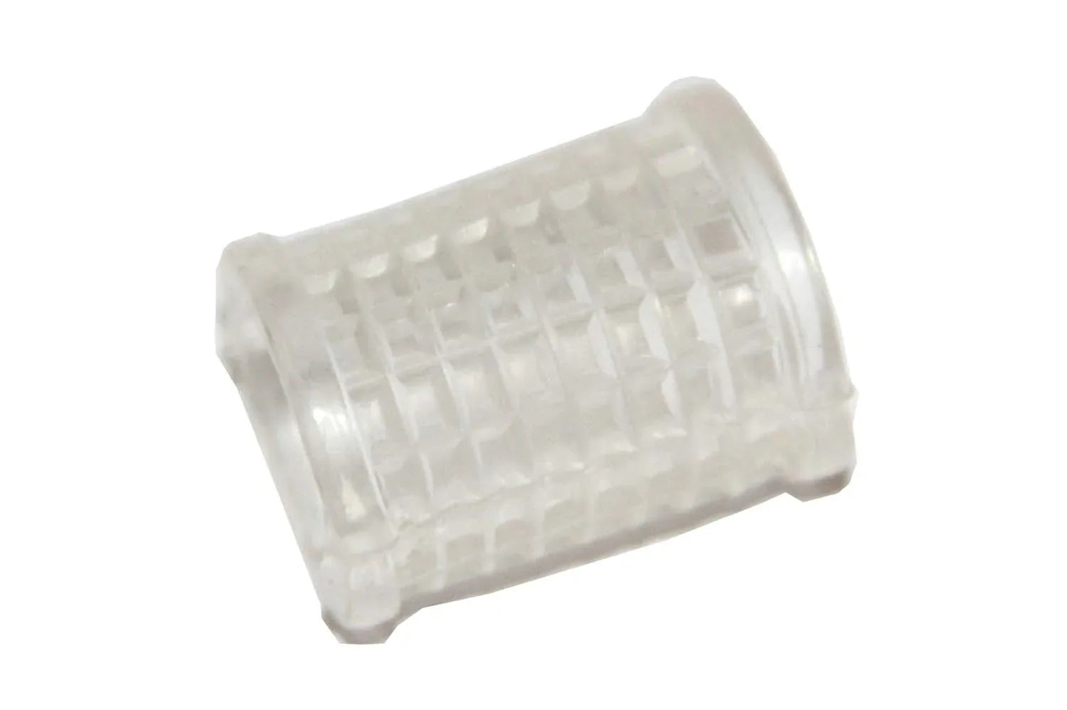 Clear translucent rubber kick starter unit, rectangular sleeve with textured grid pattern