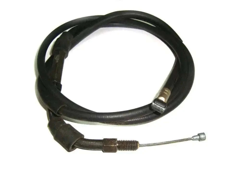 Clutch cable with black rubber housing and metal adjuster end, for motorcycle