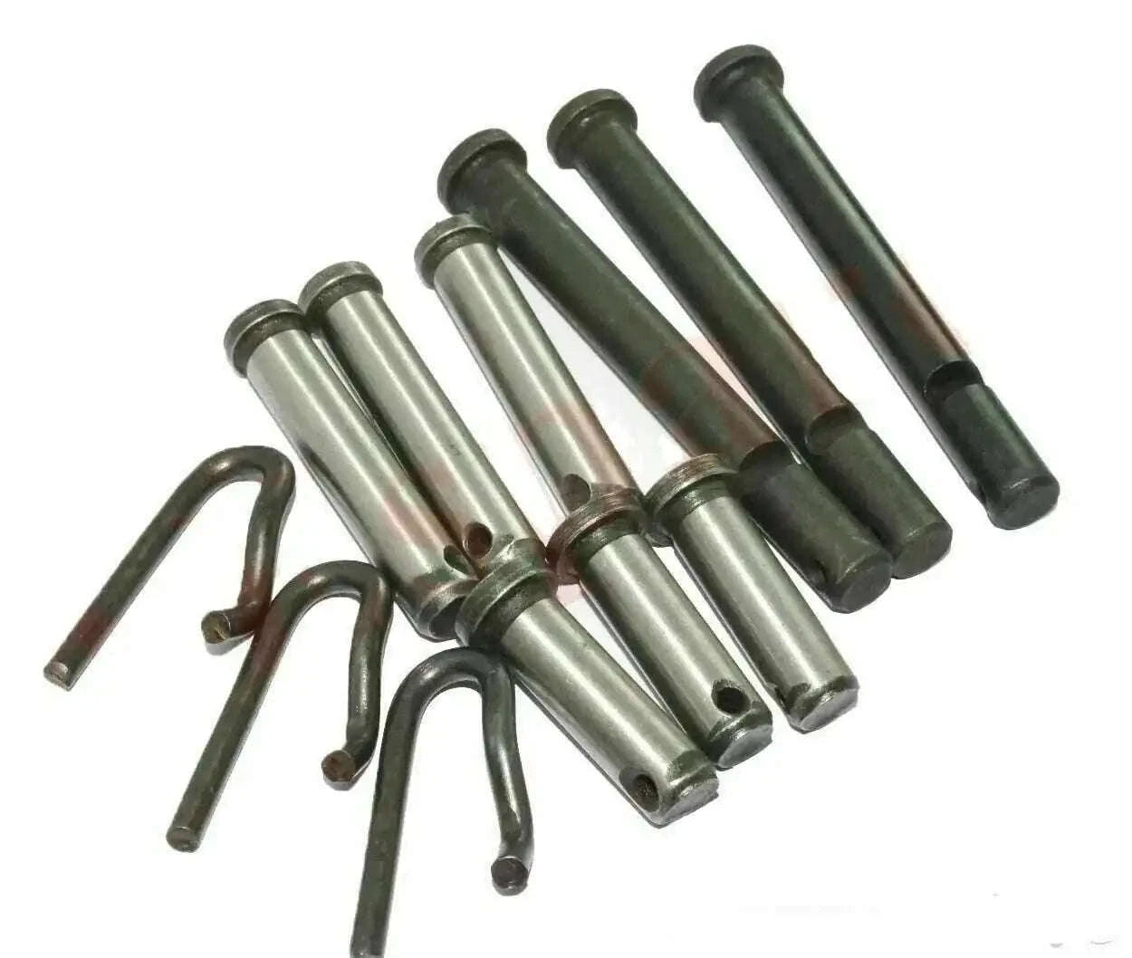 Clutch pin kit with metal pins and spring clips, assorted lengths