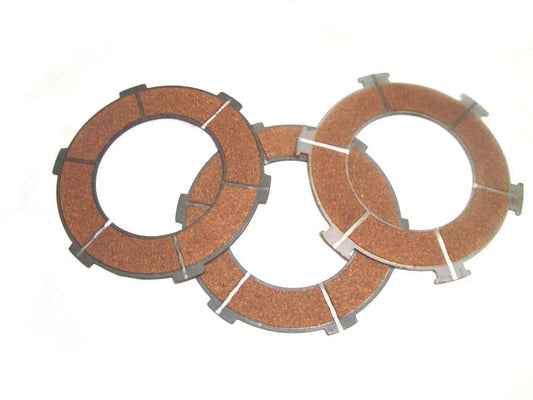 Set of three clutch plates, made of durable friction material, suitable for vehicle transmission systems