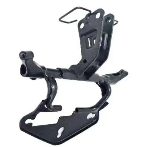 Black metal mounting bracket with plate arms and bolt holes for motorcycle