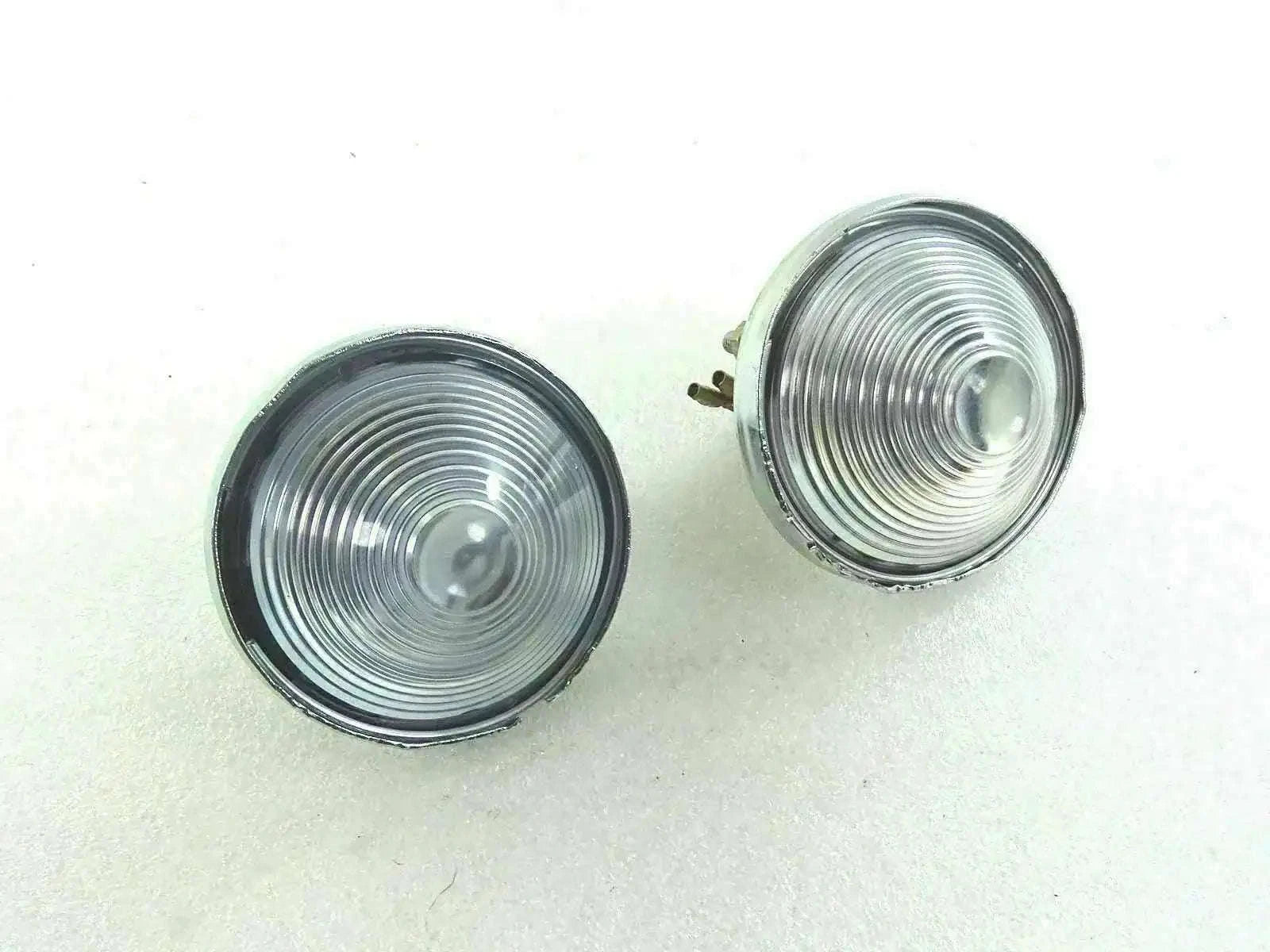 Pair of clear round turn signal lenses with chrome housings