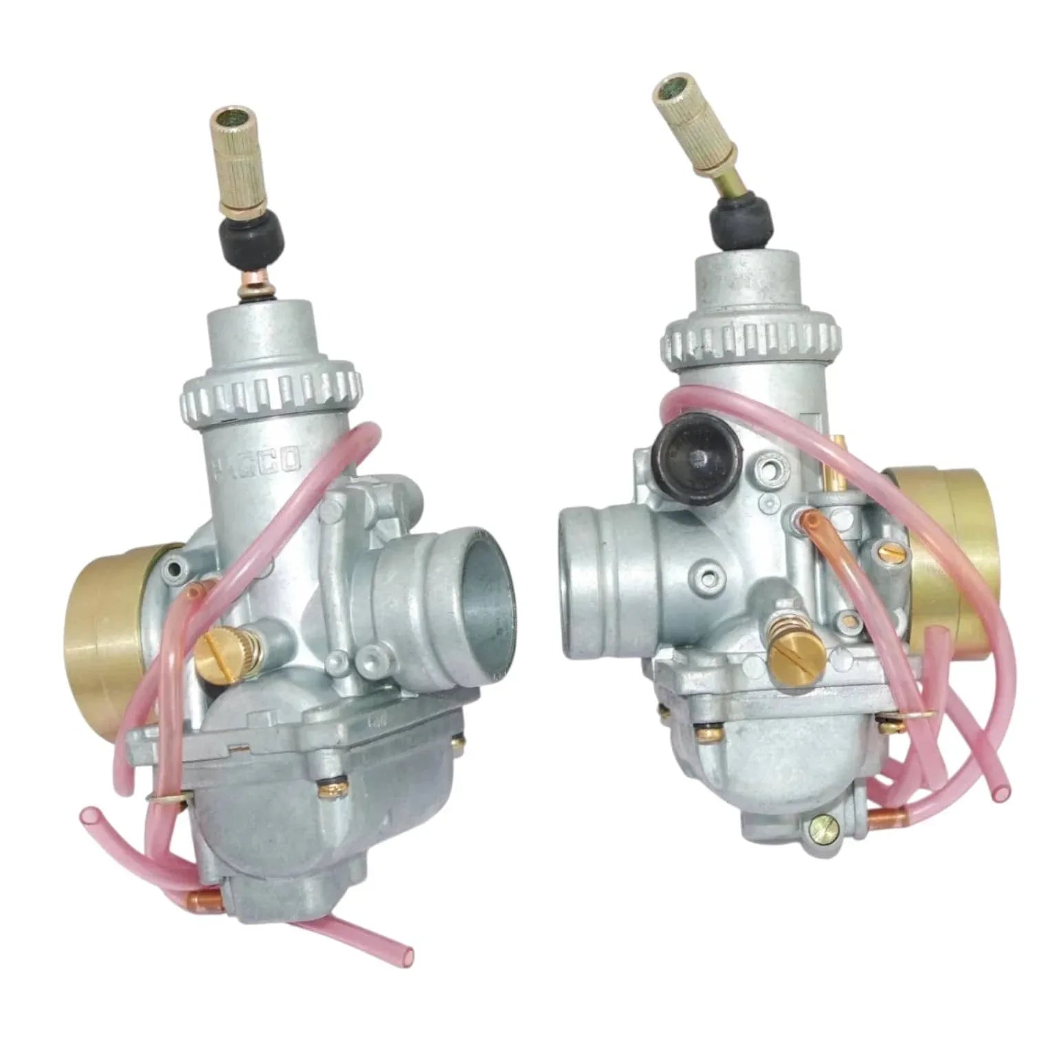 Complete carbs for RD350 motorcycle assembly featuring dual carburetors with necessary fittings