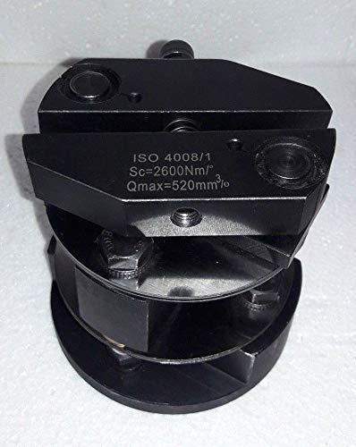 Black flexible coupling with circular segmented body and visible bolts and holes