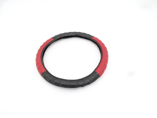 Rubber steering wheel cover with red outer band and black grip