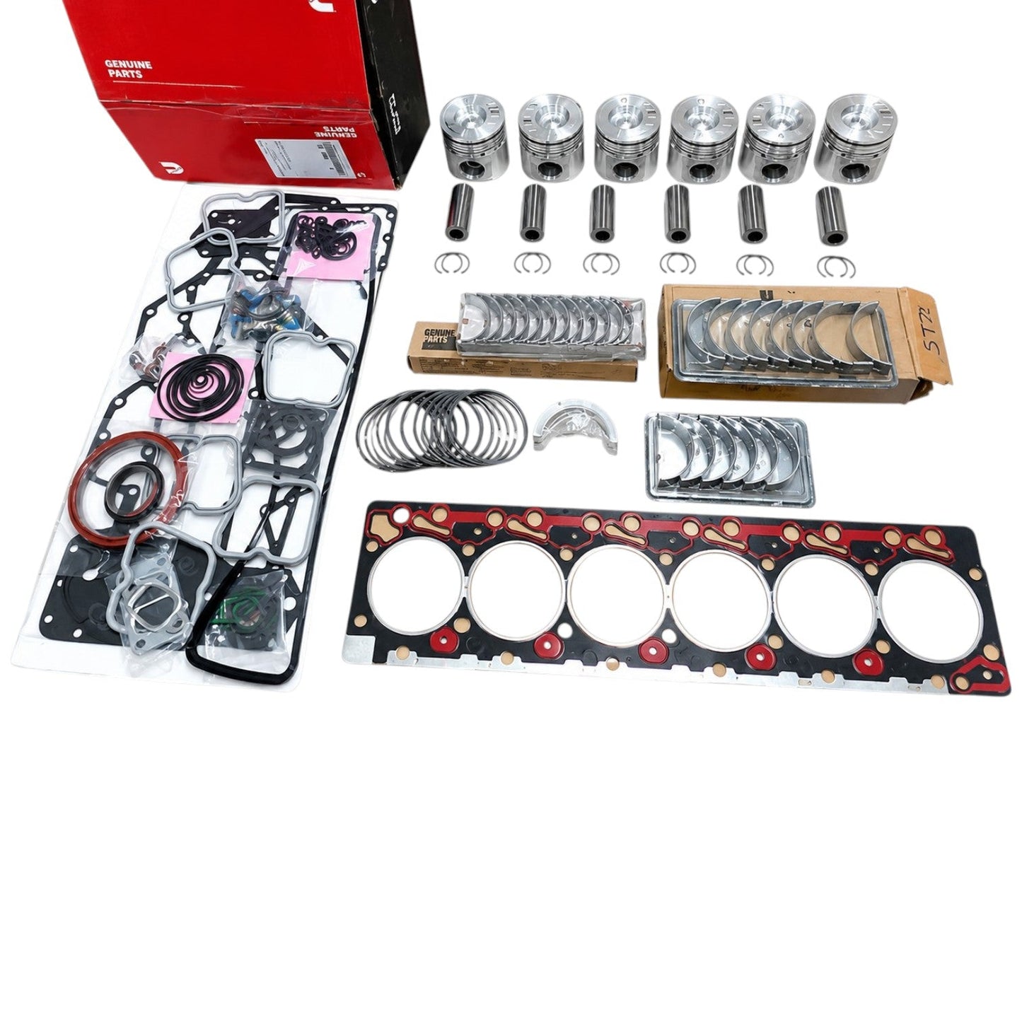 Complete Rebuild Kit for Cummins Dodge, including pistons, rings, gaskets, and cylinder head gasket