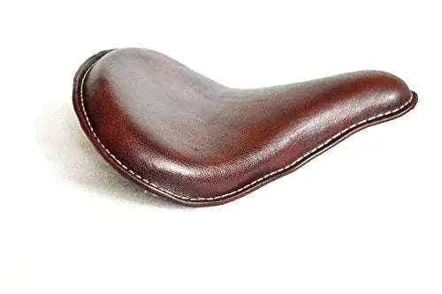 Deep dish leather motorcycle seat in dark cherry brown with stitched edges