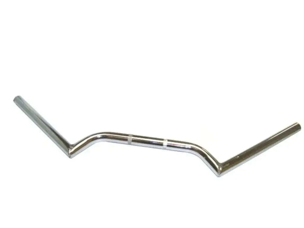 Chrome cafe racer motorcycle handlebar with curved grips and central bend