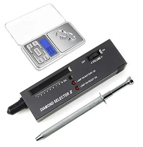 Diamond selector probe jewelry tester tool with LED display and control buttons