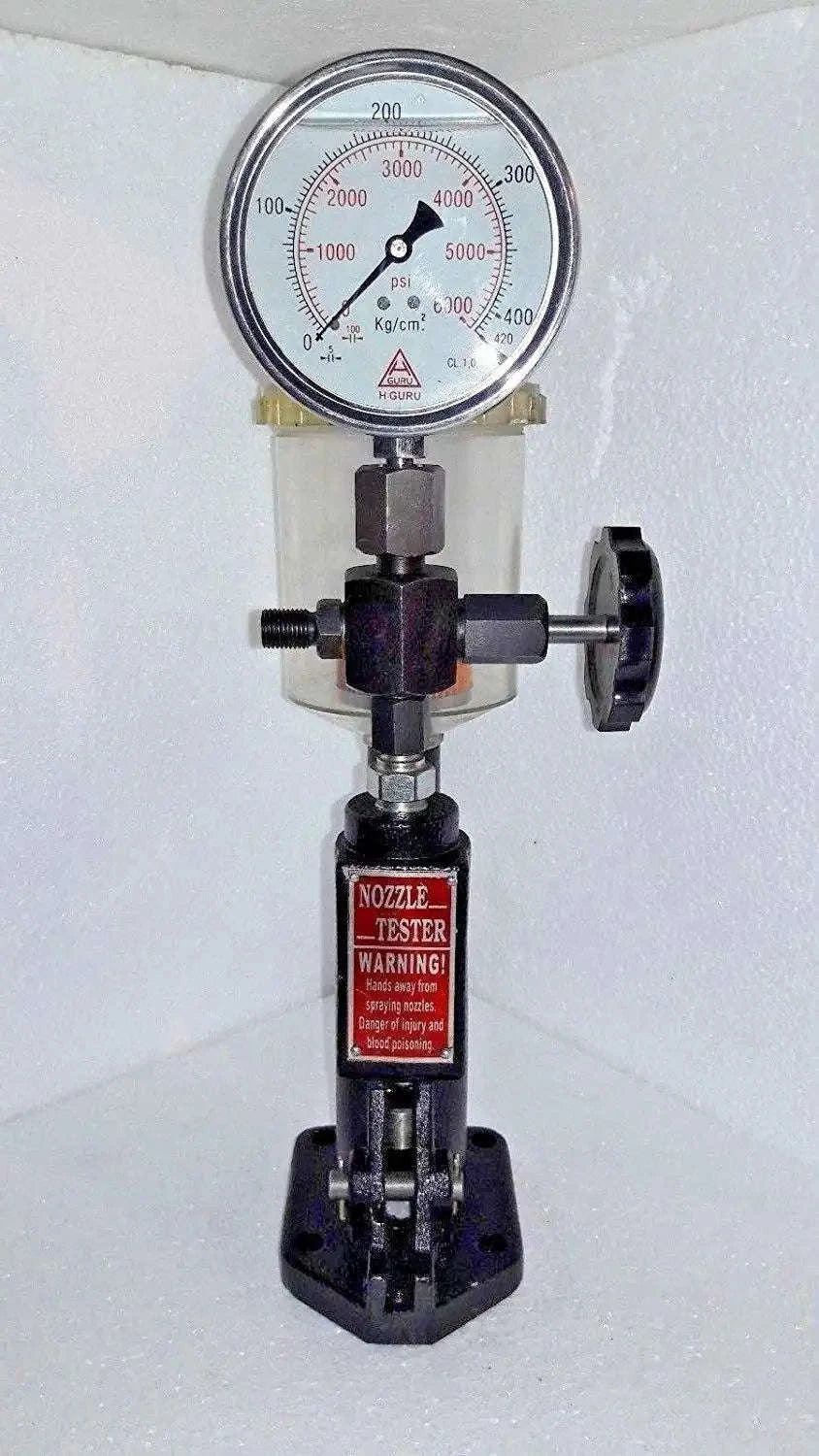 Diesel injector nozzle pop tester with pressure gauge and durable material for automotive diagnostic use