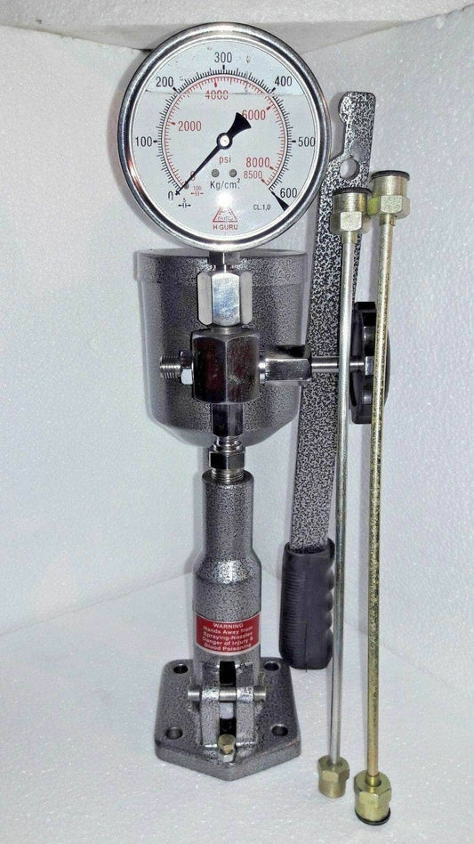 Diesel injector nozzle tester with pressure gauge and adjustable lever for precise testing