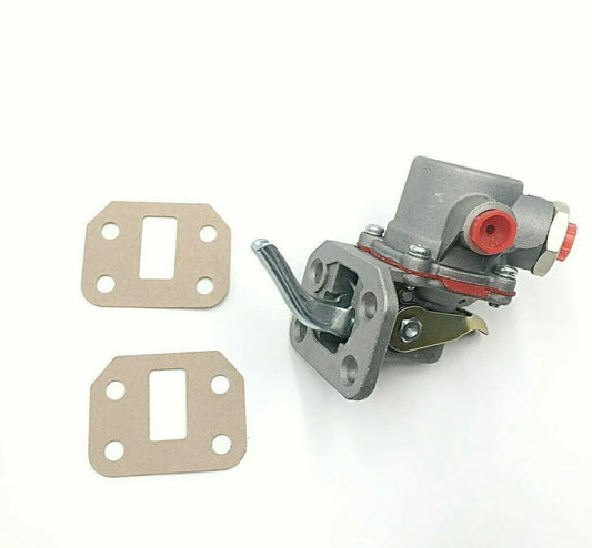 Fuel lift pump with mounting flanges and two gaskets, red outlet port
