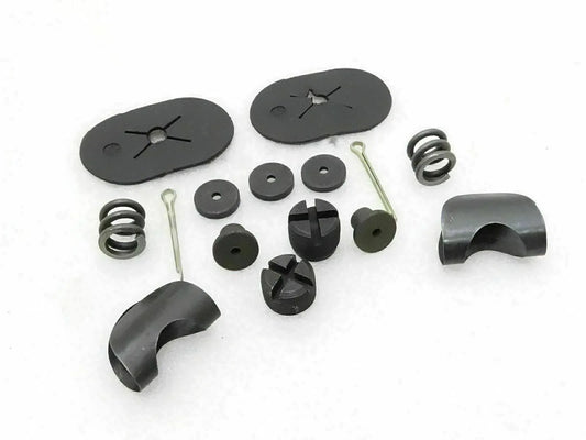 Steering drag link repair kit parts: springs, bushings, brackets, pins, and clamp