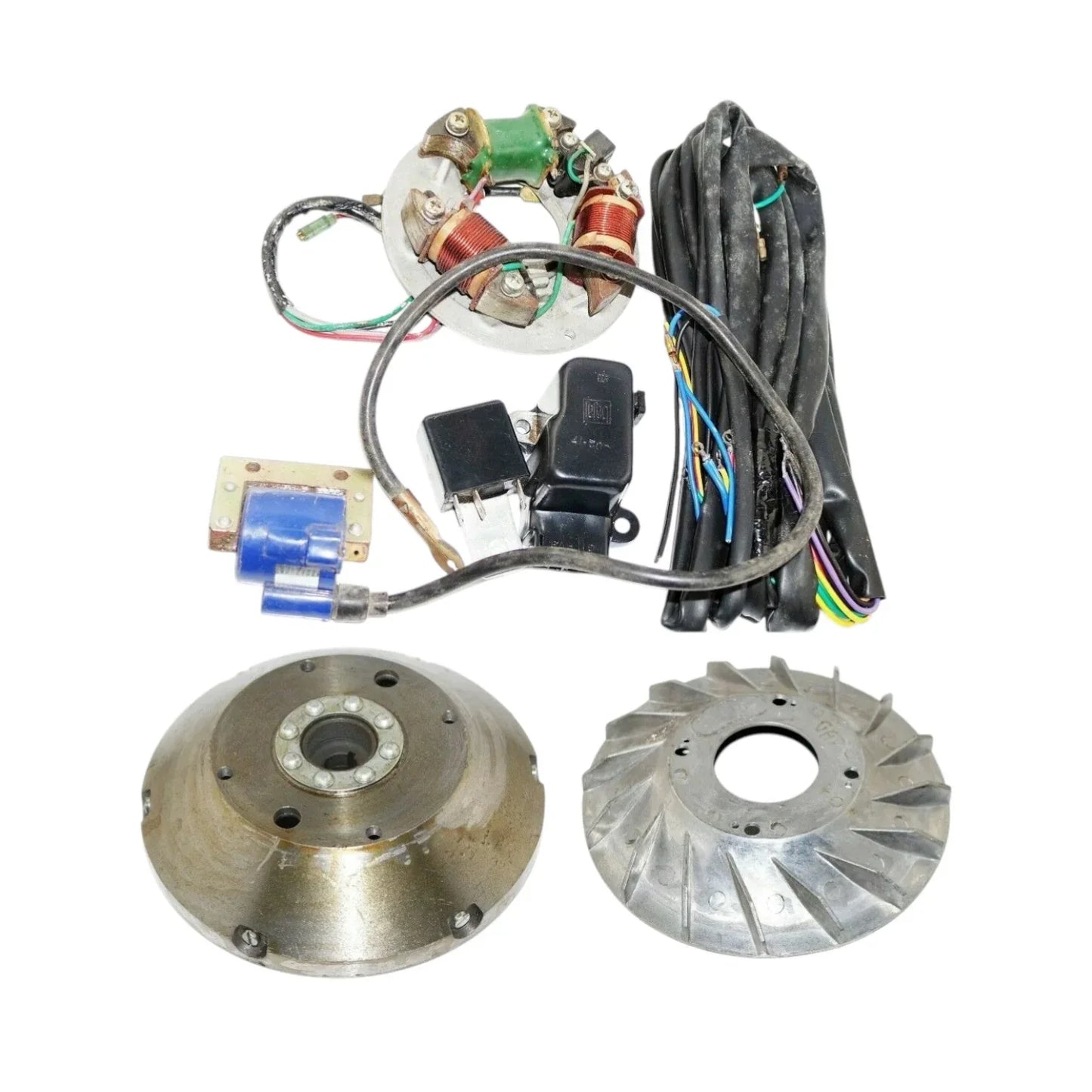 Flywheel conversion kit with metal components and wiring for electric conversion bicycle kit use