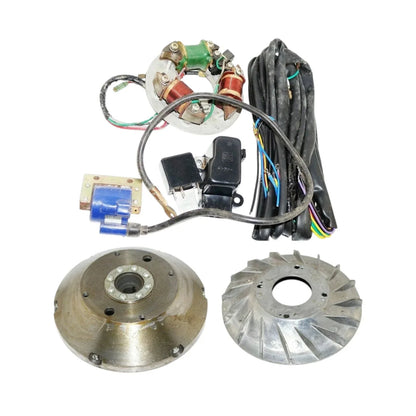Flywheel conversion kit with metal components and wiring for electric conversion bicycle kit use