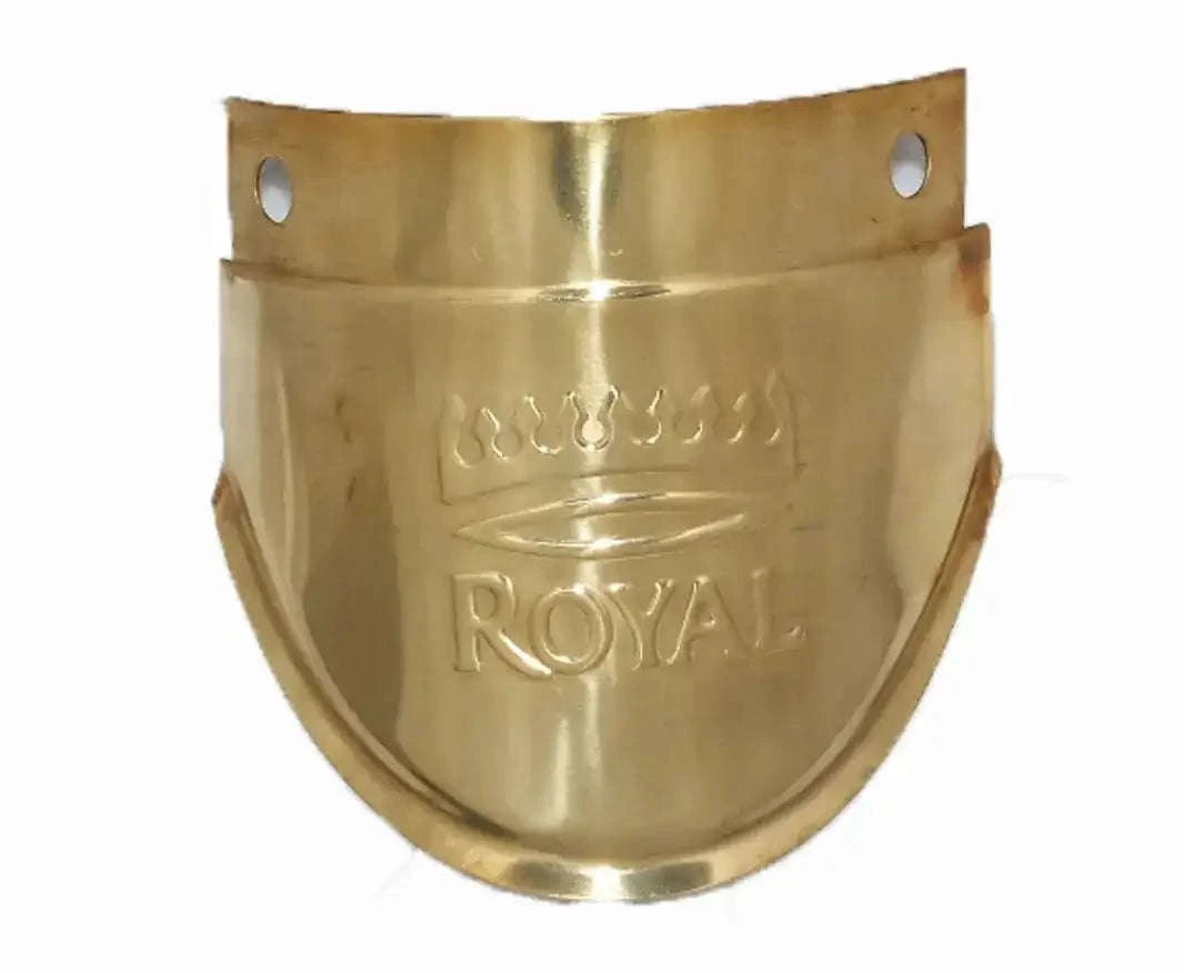 Brass front fender mudguard flap with two mounting holes and embossed ROYAL badge