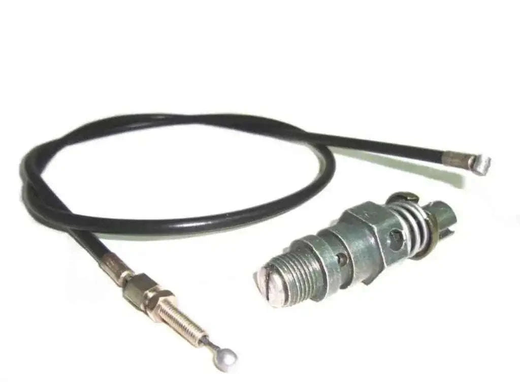 Decompressor assembly with black cable and metal fittings, including cylindrical valve
