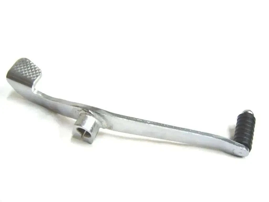 Metal gear shift lever with textured top grip and rubber pedal end