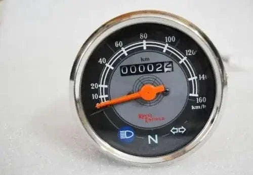 Motorcycle speedometer, 85mm dial, stainless steel, designed for accurate speed readings on motorcycles
