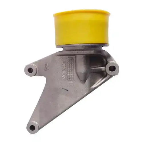Engine auto tensioner with metal bracket and yellow plastic top, two mounting holes