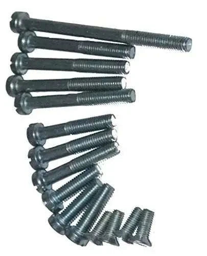 Metal engine chamber cover screws with round heads and threaded shanks, assorted set