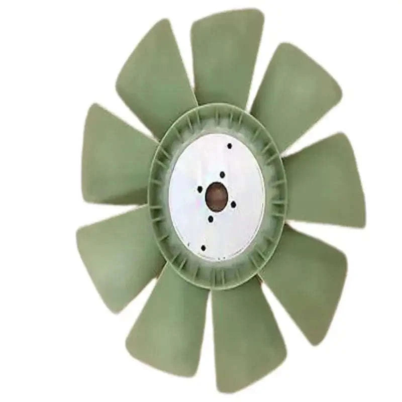 Engine cooling radiator fan with green blades and metal hub