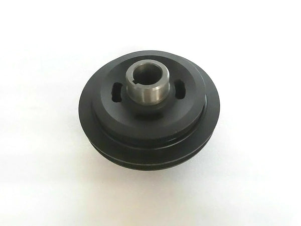 Crank pulley with central bore and grooves, dark metal