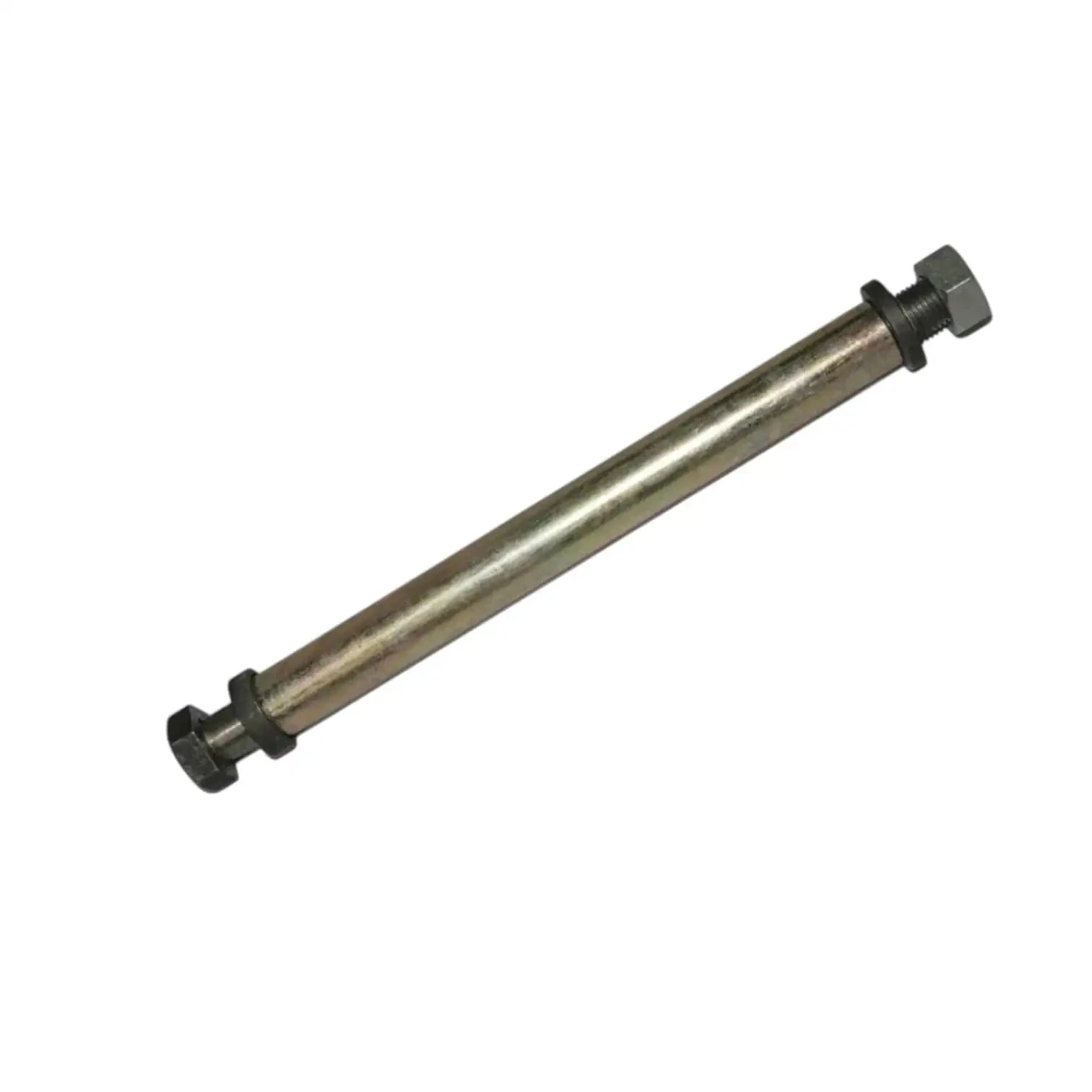 Axle mounting bolt with metal rod and hex nuts at both ends