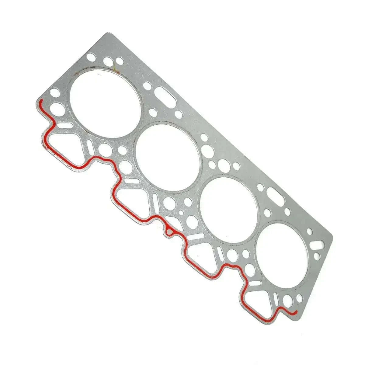 4-cylinder engine head gasket with four cylinder cutouts and red sealing channels