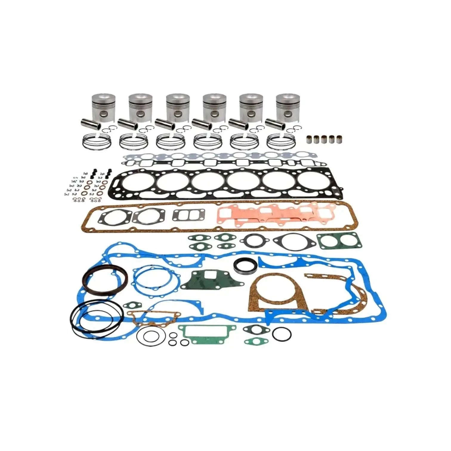 Caterpillar engine oil change kit with pistons, gaskets, and seals for engine repair and maintenance