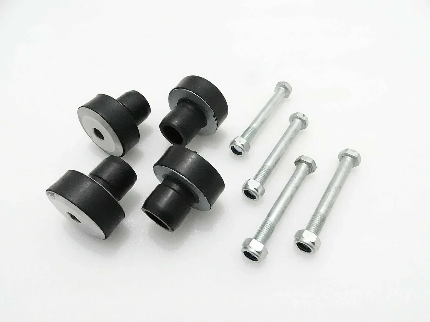 Engine mount bushing and bolt set with 4 rubber mounts and 4 metal bolts