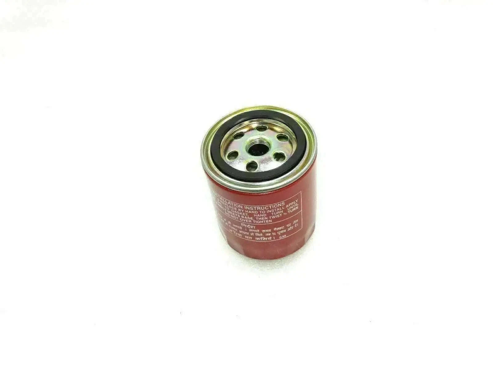 Engine oil filter, red canister with metal base