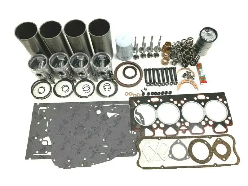 Engine overhaul kit with cylinder liners, gaskets, bolts, bearings, and piston rings