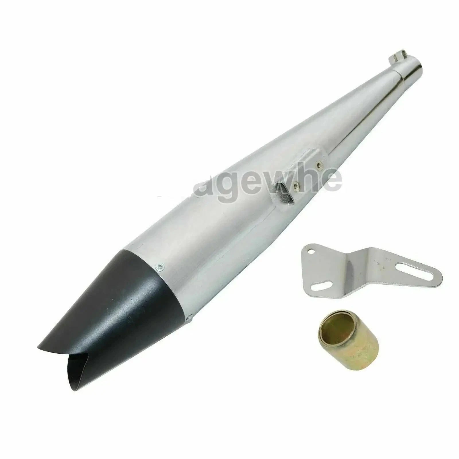Chrome exhaust silencer with black tip and mounting bracket for Bullet Classic