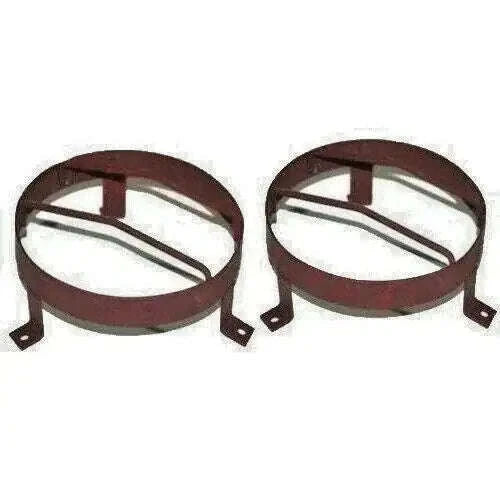Pair of steel headlight stone guards, dark red round mesh with mounting brackets