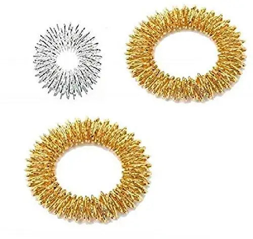 Acupressure massage ring set of 3, metallic spiked finger rings