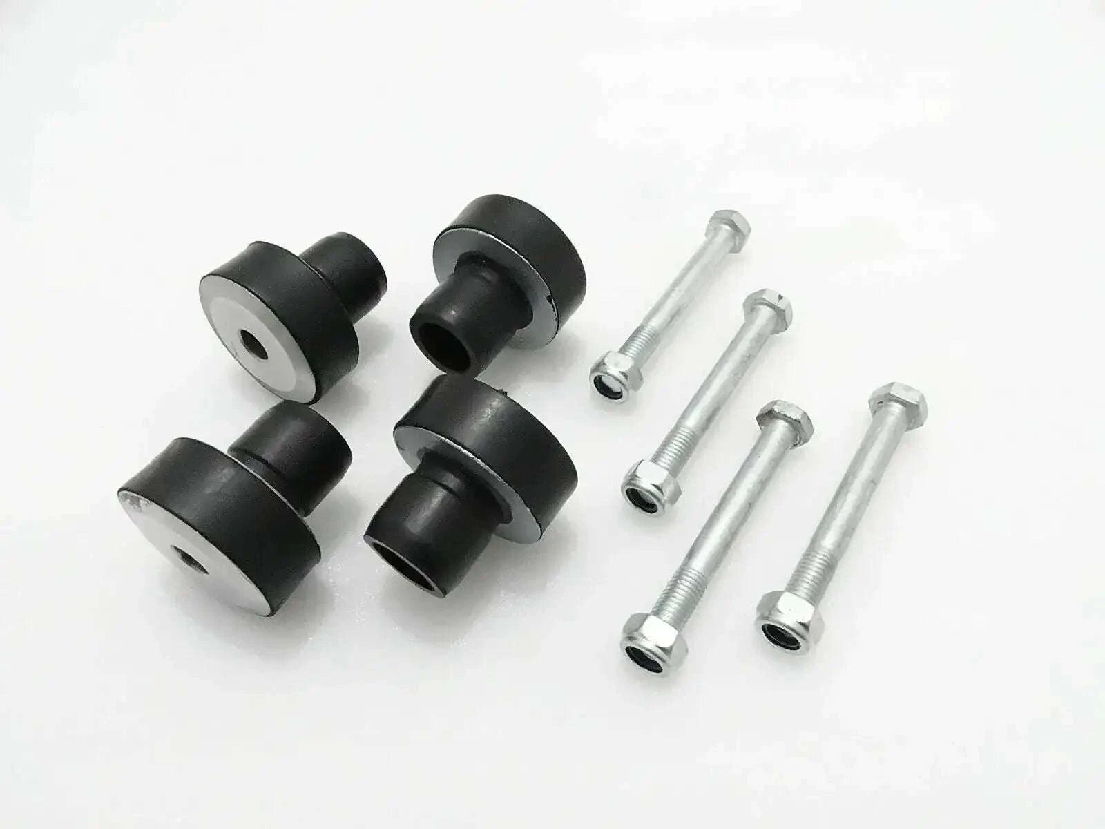 Engine mount bushing and bolt set with 4 rubber mounts and 4 metal bolts
