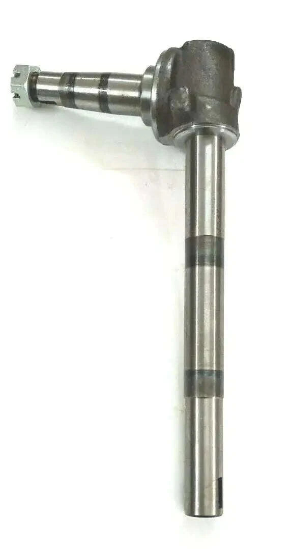 Stub axle spindle with mounting flange and splined shaft, metallic silver