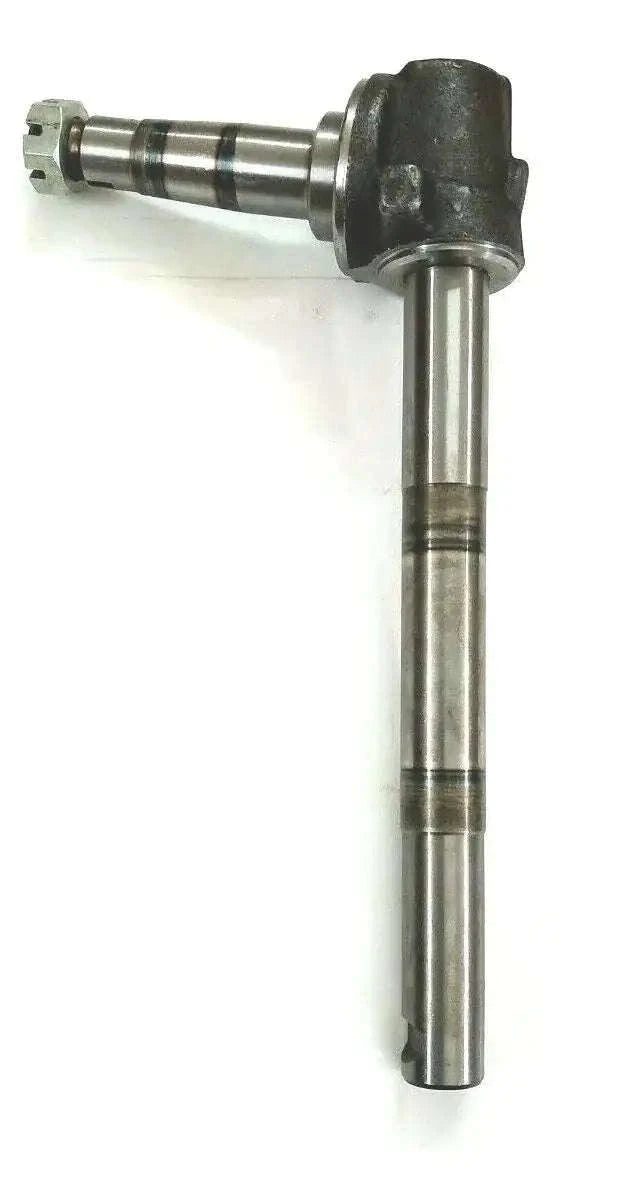 Metal stub axle spindle with splined end and steering knuckle housing